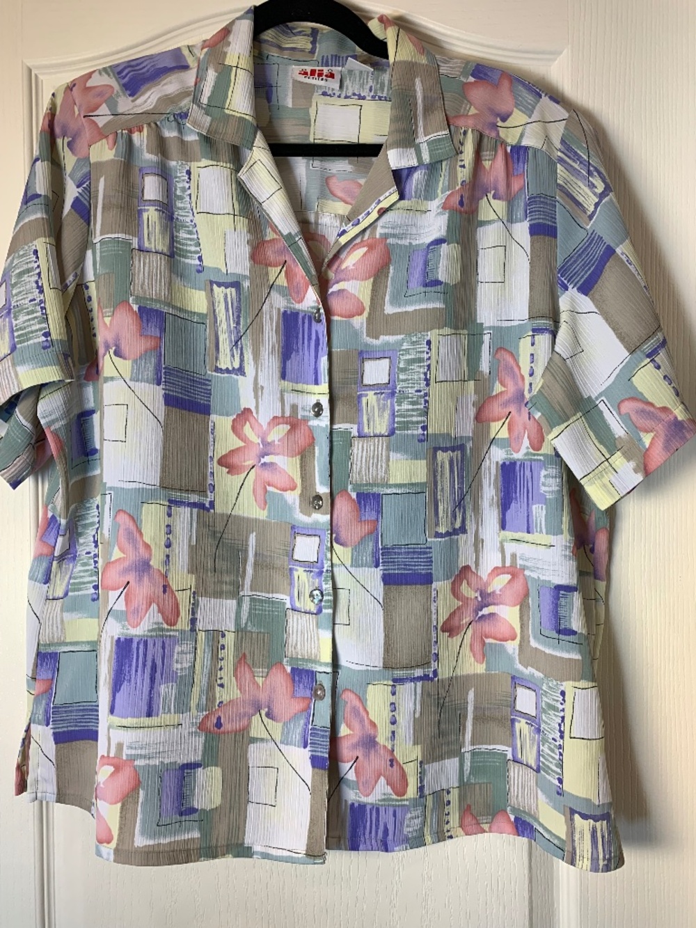 Vintage Alia Floral Geometric Blouse Size 16P Y2K Abstract Art Shirt Grandmacore